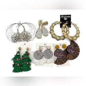 Fashion Jewelry Statement Earrings Lot of 6 - Tassels, Metal Flowers, Big Hoops